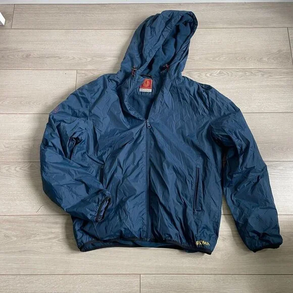AS Roma Full Zip Windbreaker Rain Jacket Women's XL Blue Hooded Soccer Football